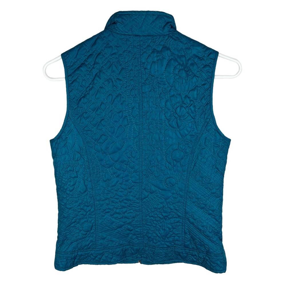 Excellent Condition Chico's Womens Teal Embroidery Puffer Vest Size 0‎  Zipper - Picture 4 of 7